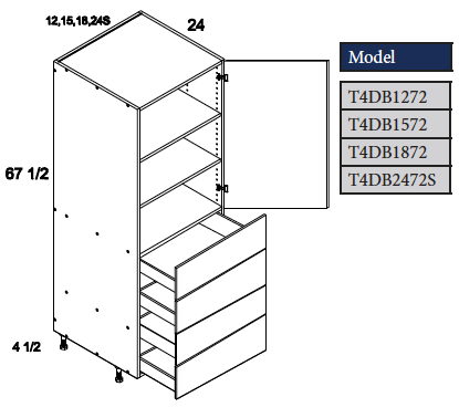 Tall Cabinet with 1 Door, 4 Drawer