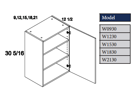 30" Wall Cabinet with One Door